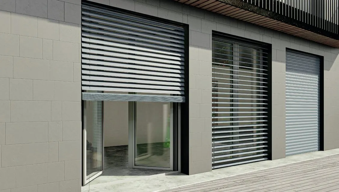 Rendering of external venetian blinds on a building facade